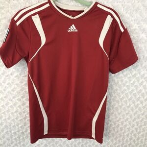 Adidas Red White Mens MLS Soccer Jersey Size Large EUC Polyester Blokecore Bro‎
